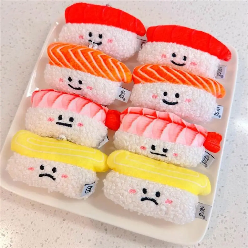 Creative Salmon Sushi Plush Doll Keychain Key Buckle Sweet Shrimp Plush Doll Toy Expression Korean Style Decoration