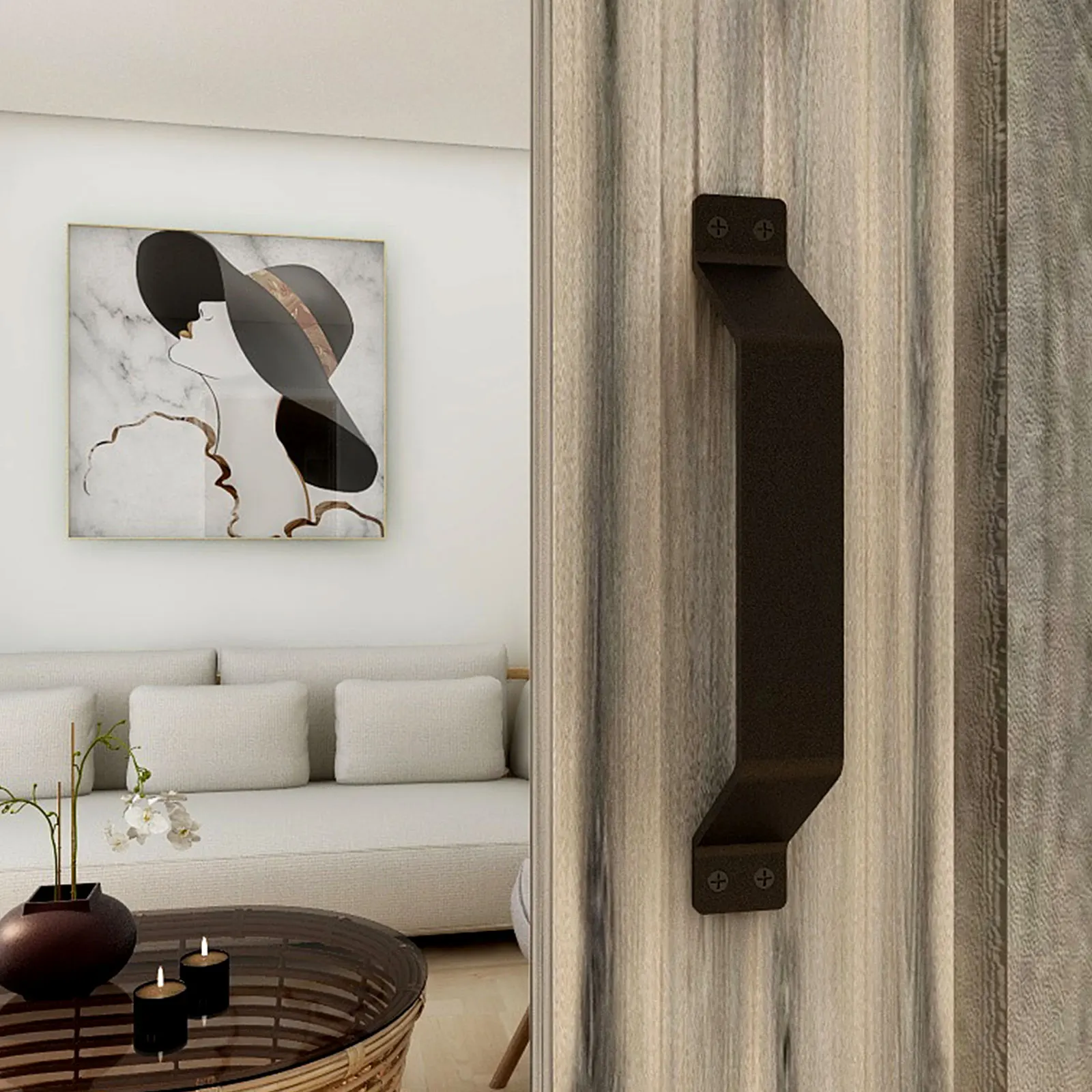 

CCJH 220mm Sliding Barn Door Handle Steel Pull Gate Cabinet Handle Black Wardrobe Drawer Pull Handle