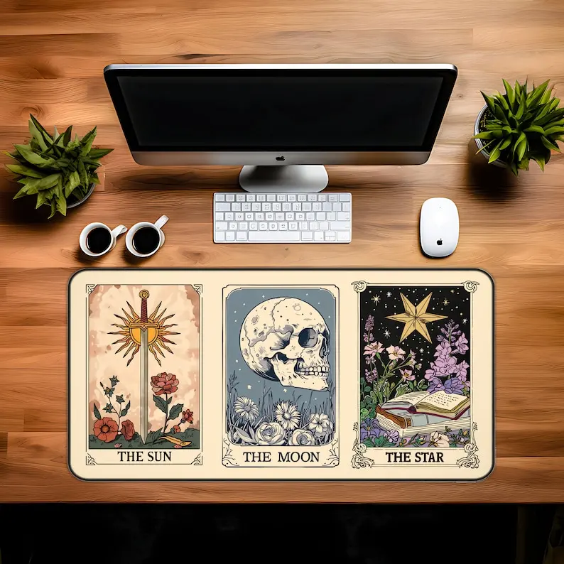 Tarot Cards Desk Mat Sun Moo Star Earthy Boho Mouse Pad Fantasy Desk Mat Table Mats Aesthetic Large Gaming MousePads Office Rug