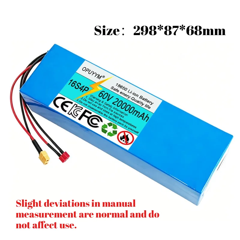 18650 16S4P 60V 20000mAh Lithium Battery Pack, for 2000W Electric Vehicle Battery with Charger, Built-in 50A Battery Manageme