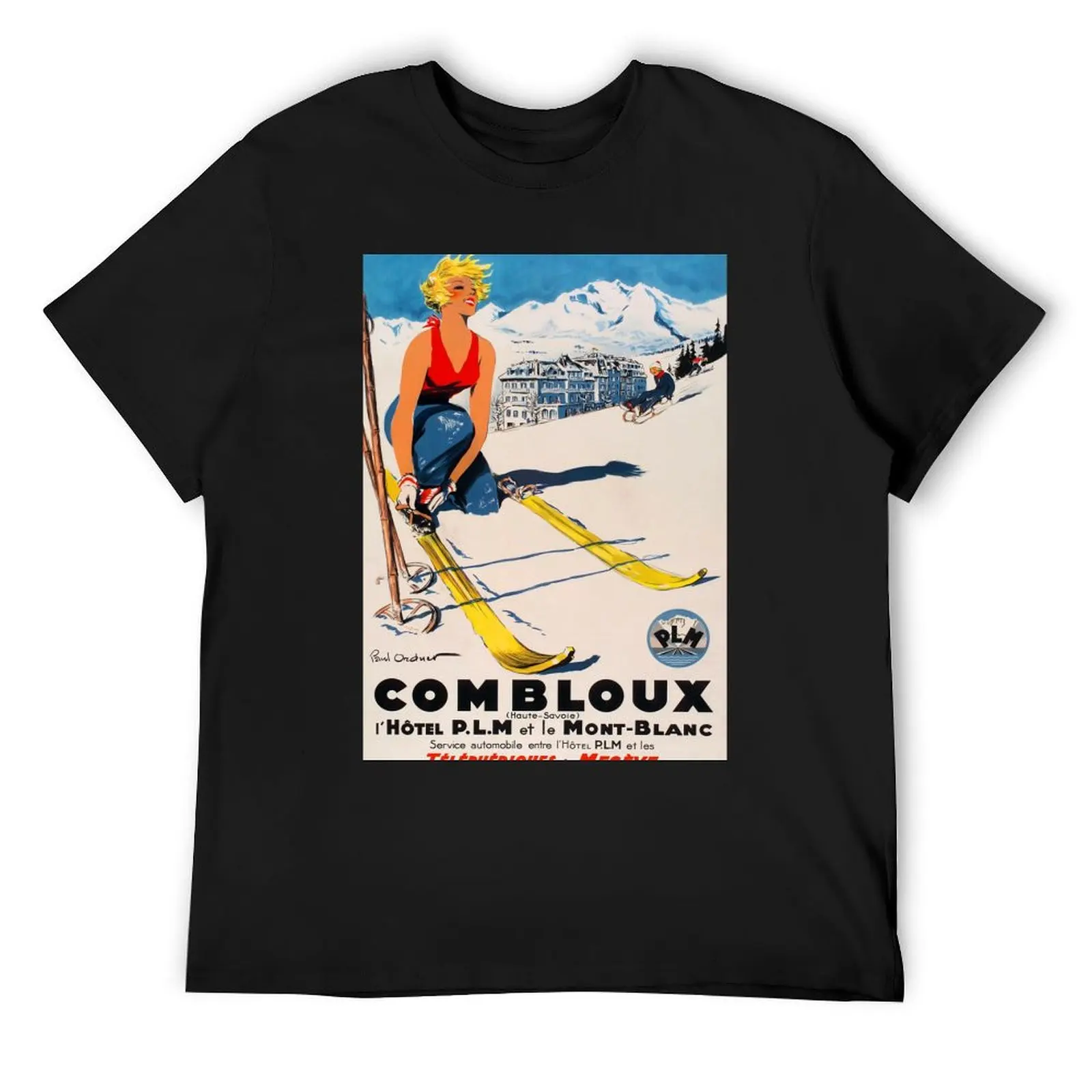 retro combloux teleski lhotel plm et le mont blanc vintage reclame T-Shirt oversized t shirt men t shirts high quality