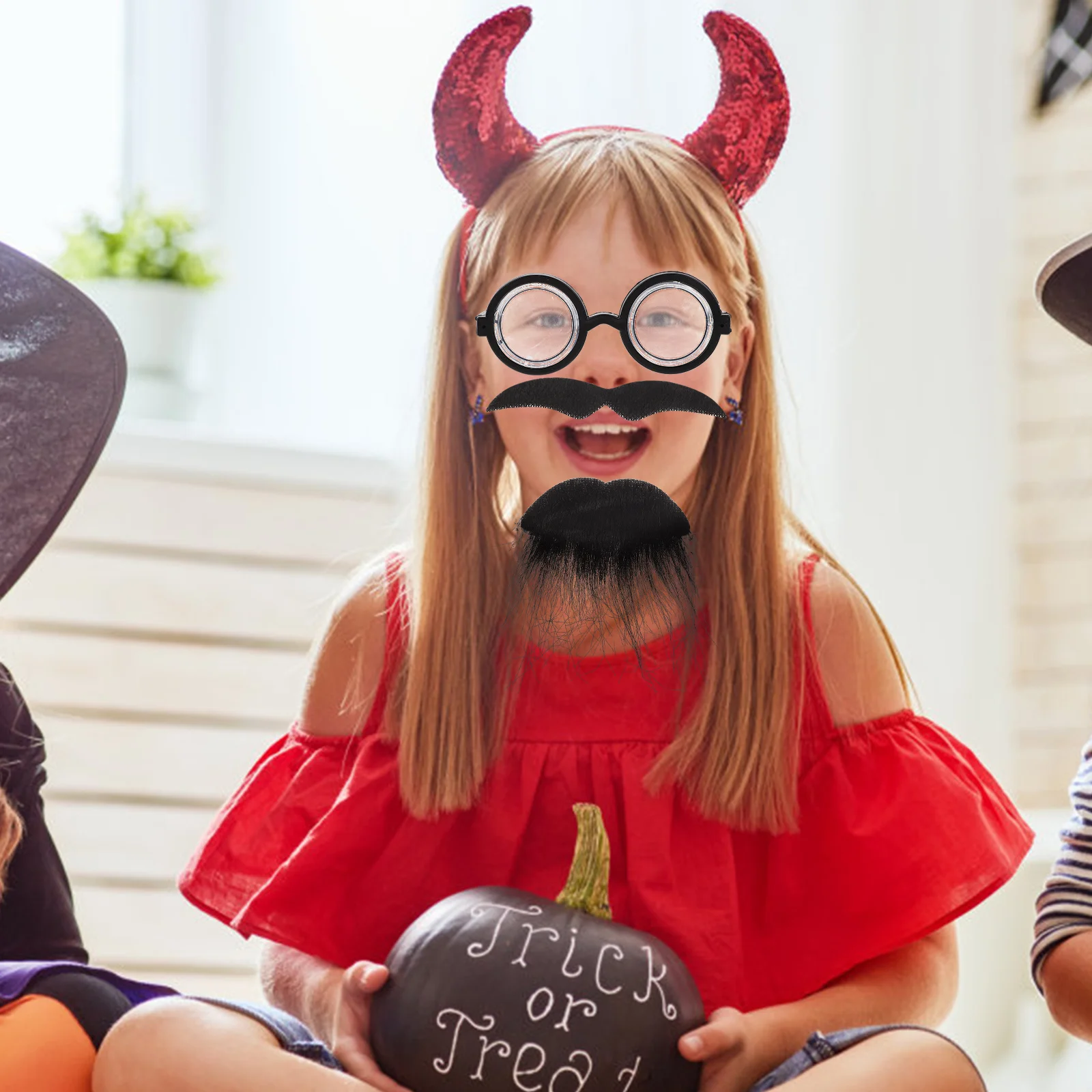 2 Sets Halloween Fake Beard Performance Decor Handlebar Mustache Cosplay Polyester Elder