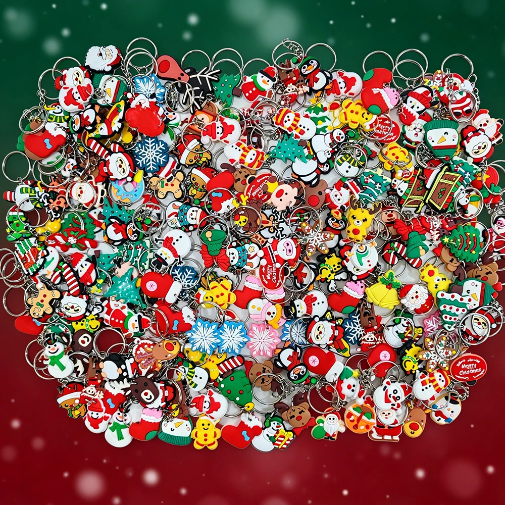 40 Pcs Christmas Keychain Set, 2D Flat PVC Snowman Reindeer Charms, Kids Student Gift, All Styles Shown Are Included