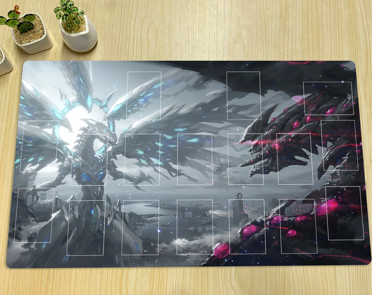 YuGiOh Playmat Deep-Eyes White Dragon VS Gandora The Dragon of Destruction TCG CCG Mat Trading Card Game Mat Mouse Pad Free Bag