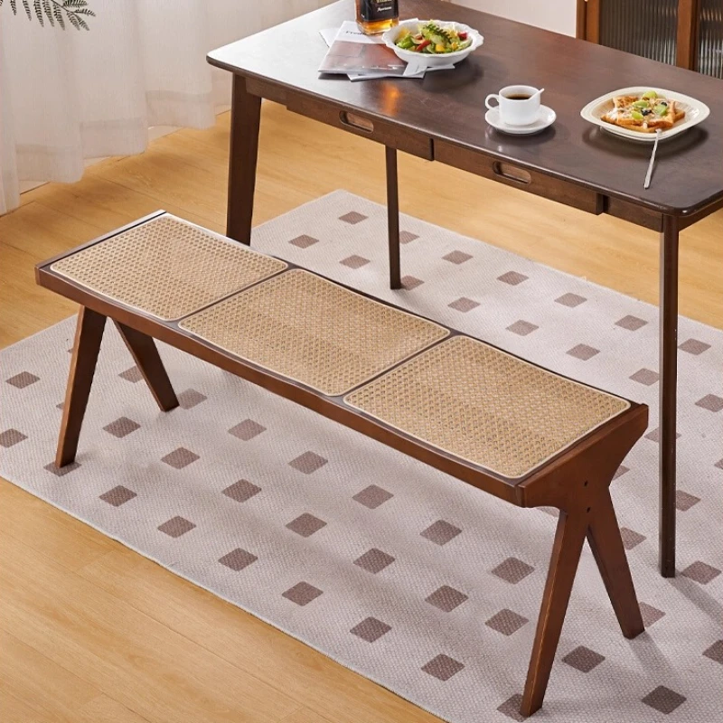 Chandigarh Rattan Bench Entryway Shoe Bench Long Wood Dining Table Stool for Living Room Minimalist Bedroom Footrest Stools