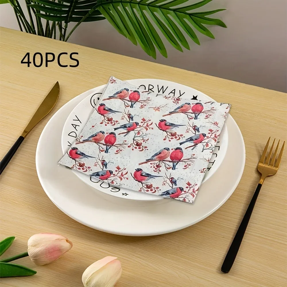 40pcs Colourful Printed Napkins Red Magpie Branch Disposable 33cm 2-Ply Paper Placemat for Party Dinner Table Layout Supplies