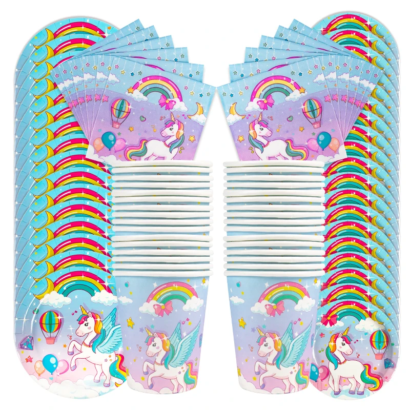 Arc-en-ciel licorne vaisselle jetable assiettes en papier serviettes vaisselle fille licorne thème fête d\'anniversaire bébé douche décorations