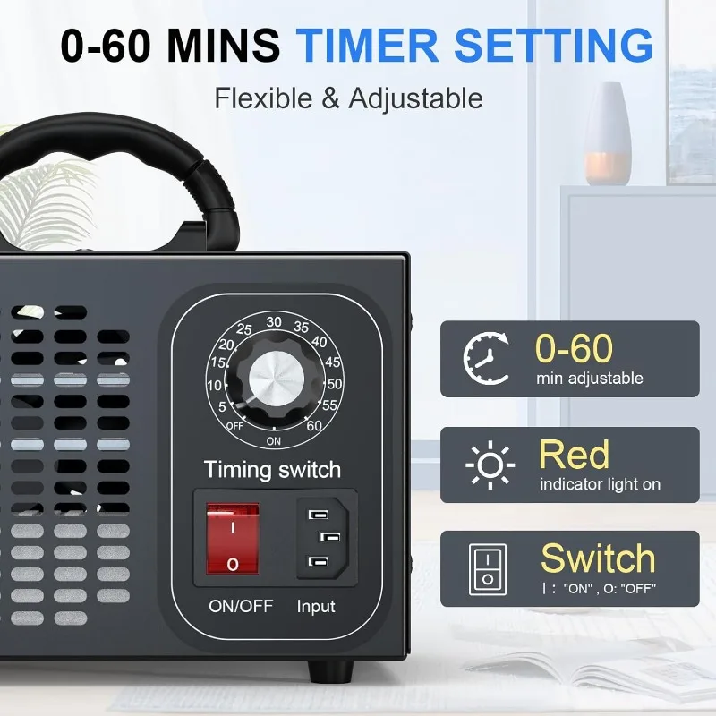 Generatore di ozono 220V 60g Dispositivo per ozono O3 da 60000 Mg/h, purificatore d'aria per ozono con timer, presa europea per purificazione dell'aria domestica