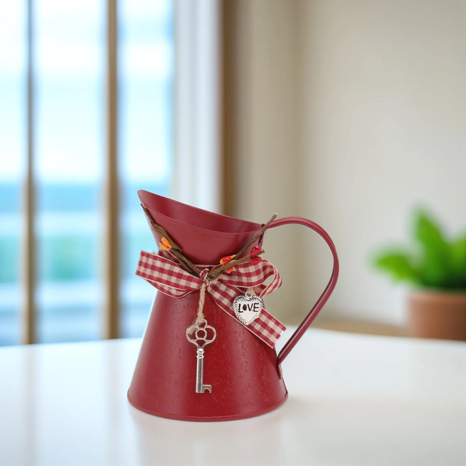 

Country Tin Bucket Flower Pot Farmhouse Bathroom Decor Decorate Red Iron Travel