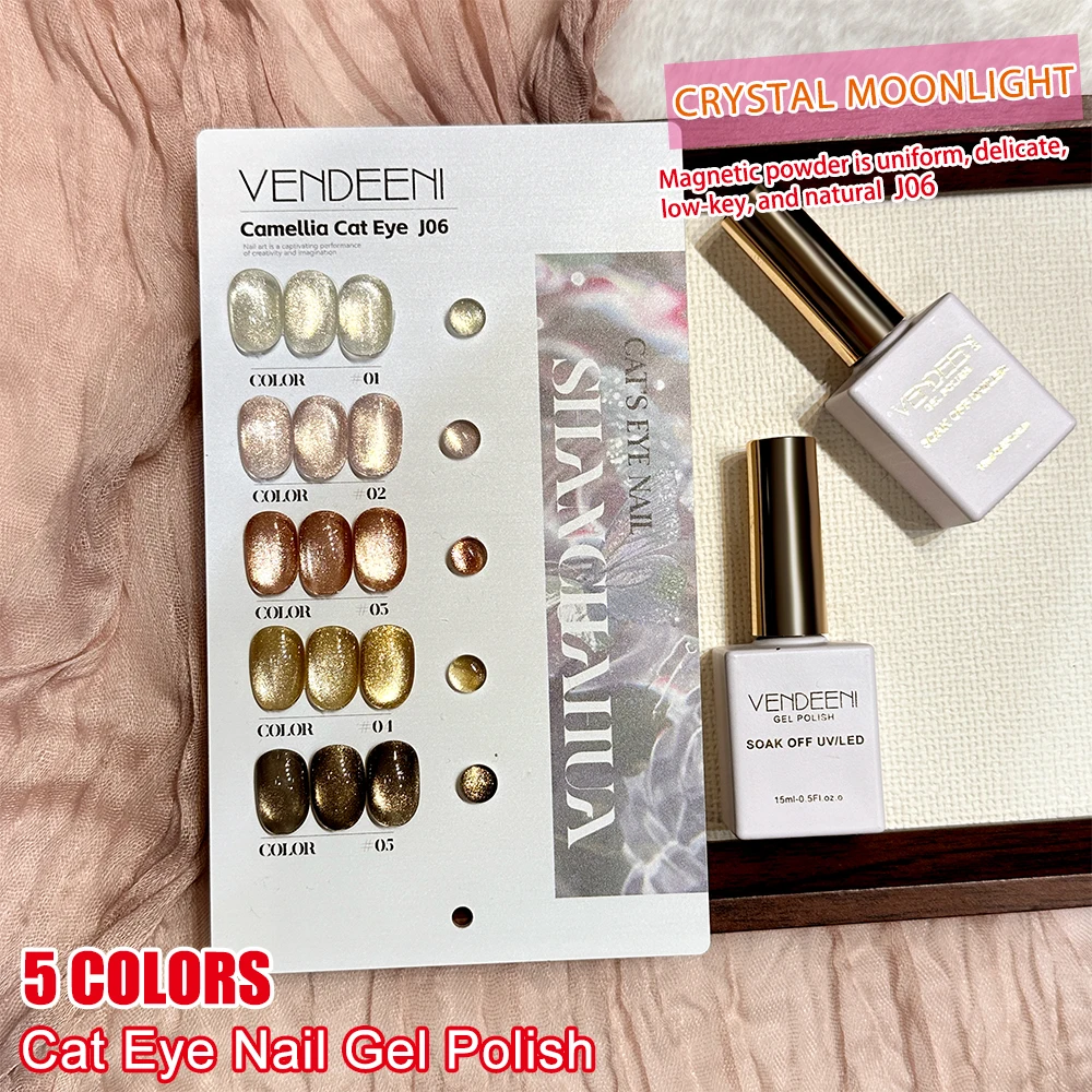 Vendeeni 5 Farben Kristall-Katzenaugen-Gel-Nagellack-Set Magnetischer UV-Soak-Off-Gel-Lack Katzenaugen-Nagelkunst-Gel-Lack mit Display – Detail 5