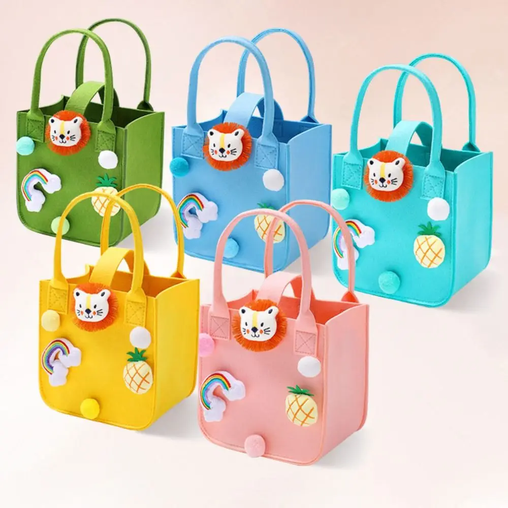 Kawaii Shopping Bag Small Nylon Multi-purpose Fur Ball Lovely Fashion Women Handbag Candy Bag Felt Tote Bag Storage Basket