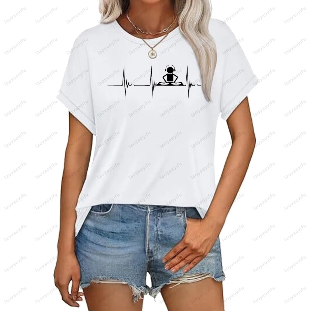 

Music Producer Disc Jockey Heartbeat ECG Pulse DJ Mixing Console T-Shirt Casual Fashion Loose Harajuku Unisex Tshirt Hip Hop Tee