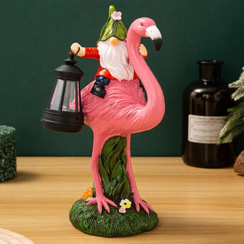 Solar Gnome Garden Statues Solar Decor Flamingo Sculpture Outdoor Statues Waterproof Garden Decor Solar Statue Collectible