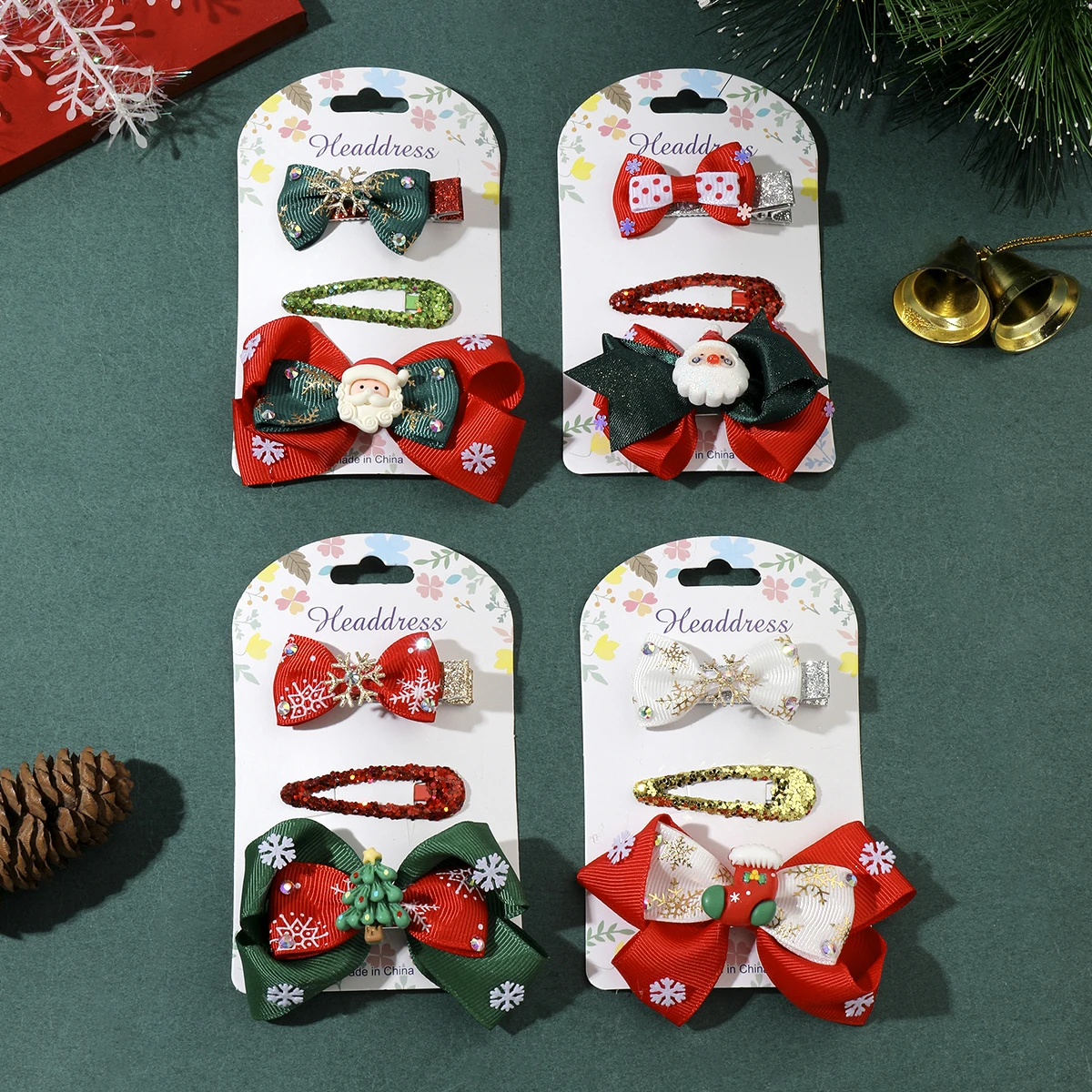 3Pcs/set New Cute Fashion Christmas Cartoon Bow Lovely Girls Hairpins Children Headwear Hairgrip Hair Clips Hair Accessories