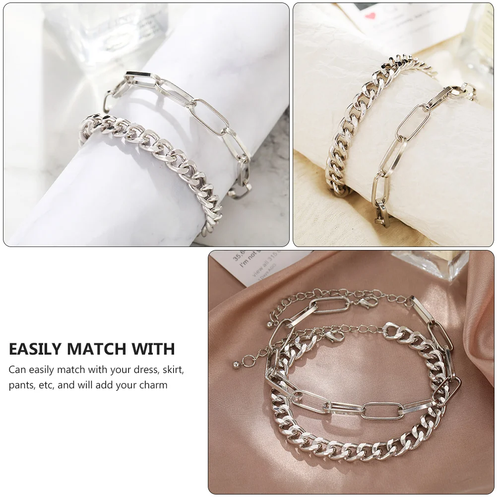 2 Set Anklet Bracelet Foot Chain Jewelry Personality Chains for Women Zinc Alloy