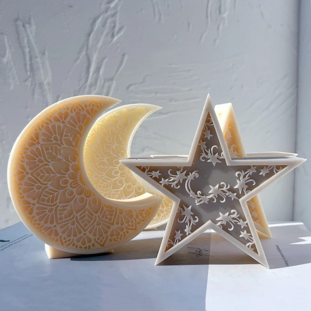 

Star Silicone Mold Mandala Crescent Moon Candle Mold For Eid Mubarak Ramadan Decor