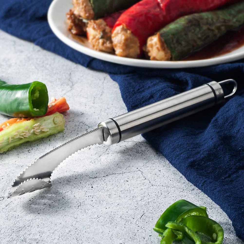 2 pezzi in acciaio inossidabile pepe corer rimozione seghettato gadget da cucina per peperoncino jalapeno campana rimozione semi di pepe gadget da cucina