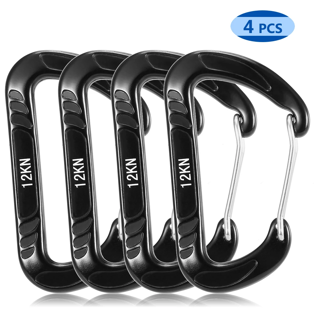 4pcs 12KN Wiregate Carabiner Snag Free Carabiner Steel Spring Clip Lightweight Hammock Swing Clip Equipment