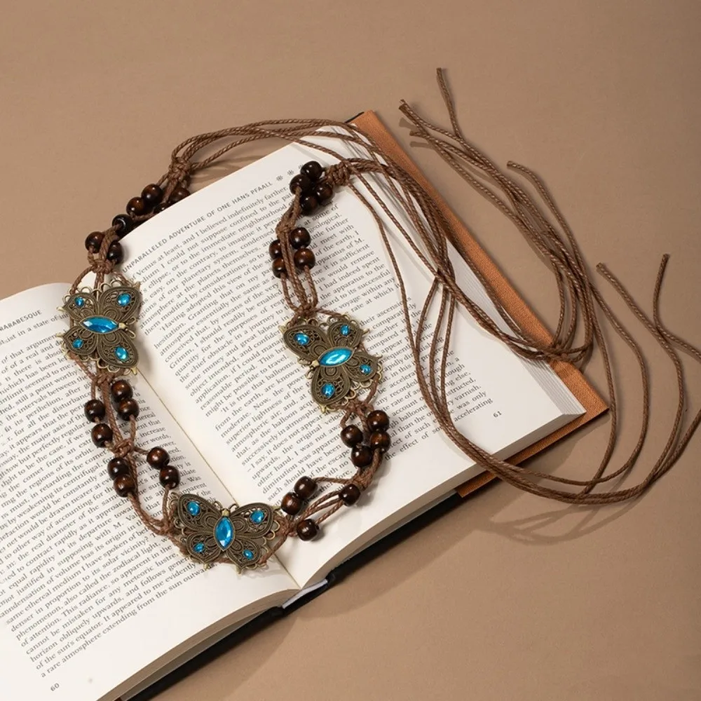 Retro Bohemian Butterfly Tassel Waist Chain Y2K Beads Vintage Belt Flower Pattern Hip Chain Women