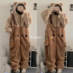 Cartoon Fleece Pyjama Flannel Anime Onesie Adults Animal Pajamas Set Women Men Warm Winter Bear Sleepwear Cosplay Halloween 2024