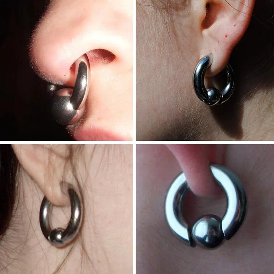 1pc duży miernik ze stali nierdzewnej niewoli pierścień z koralików 12G 00G okrągła obręcz nos przegroda Piercing biżuteria do ciała — zdjęcie 3