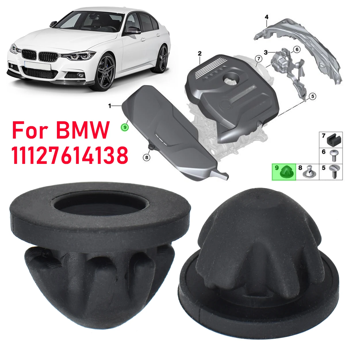 2X For BMW 1 2 3 4 5 6 7 Series X1 X3 X4 X5 X6 Engine Cover Trim Rubber Grommet Mount Bush F20 E88 E82 E90 G20 G30 11127614138