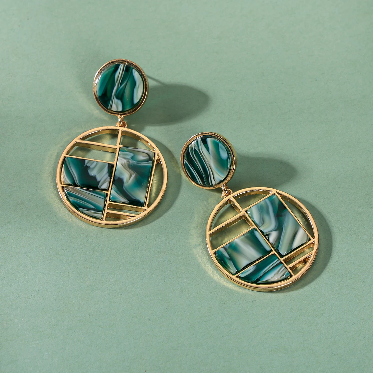 Exaggerated, minimalist checkered geometric patchwork round earrings, for vacation, travel, Valentine's Day, jewelry