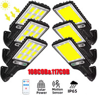 108/117COB Sensor Street 3 Light Modes Outdoor Waterproof Security Solar Lamps for Garden Patio Path Remote Control Wall Lights