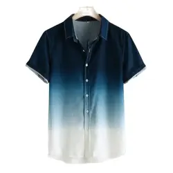 Summer Fashion Men's Short Sleeve Shirts Gradient Color Printed Tops Casual Business Shirts Everyday Street Tops Oversized S-5XL