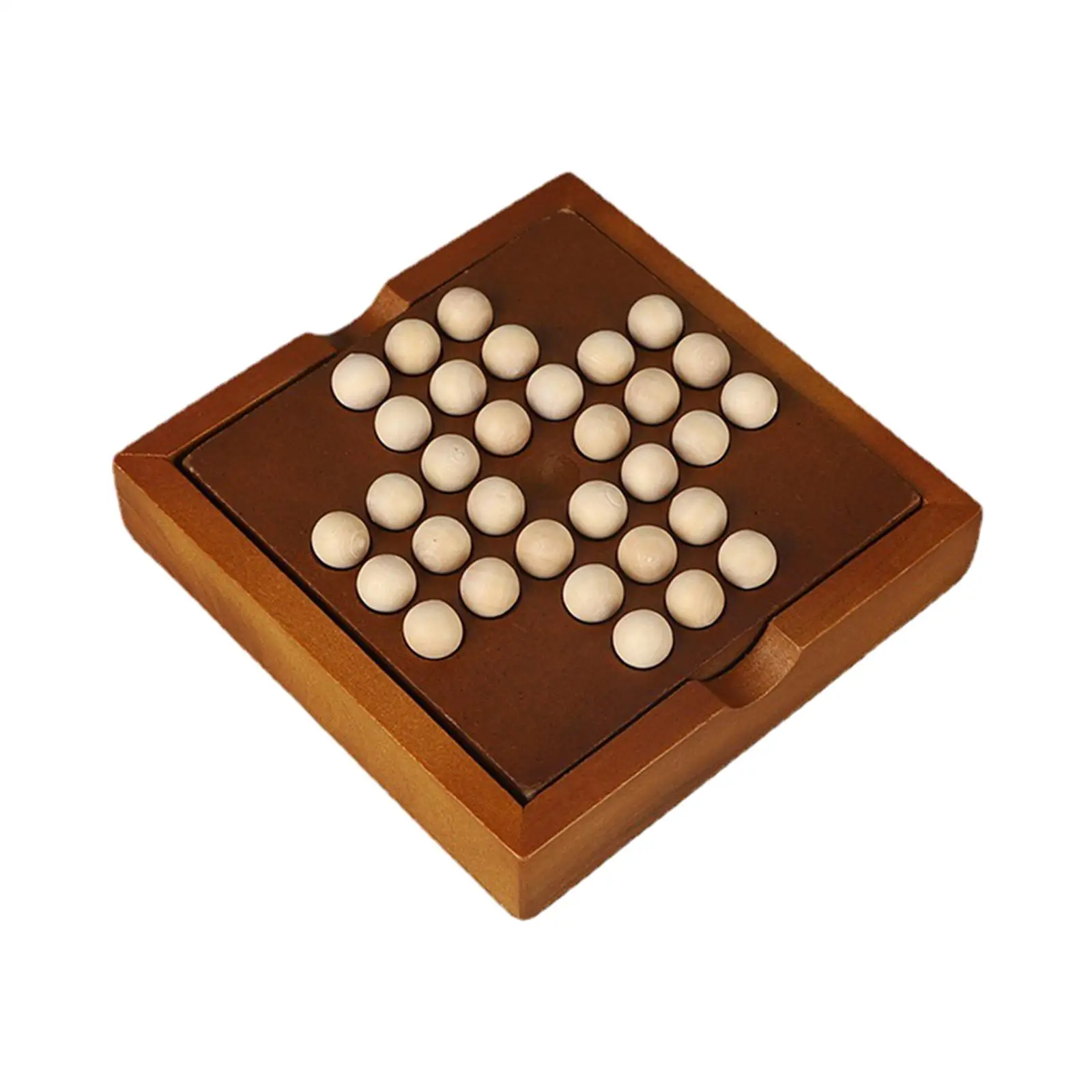Educational Wooden Solitaire Game Board Peg Puzzle with 33 Marbles for Family Entertainment and Kids Brain Training