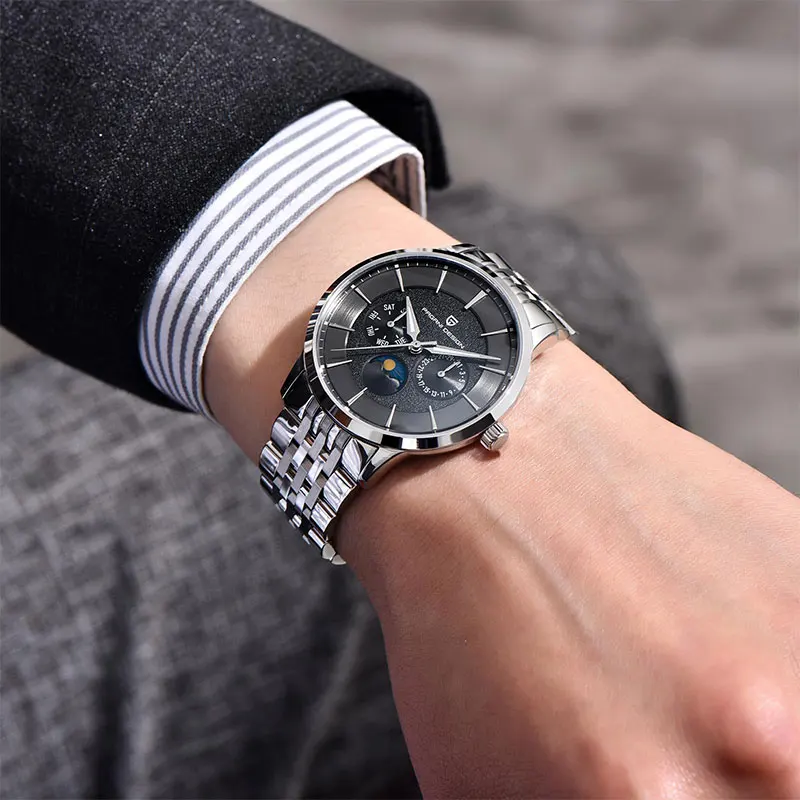 PAGANI تصميم القمر المرحلة 40 مللي متر ساعة رجالية 100 متر مقاوم للماء الساعات العلامة التجارية الأعلى الياقوت الزجاج متعددة الوظائف ساعة كوارتز رجالية 2025