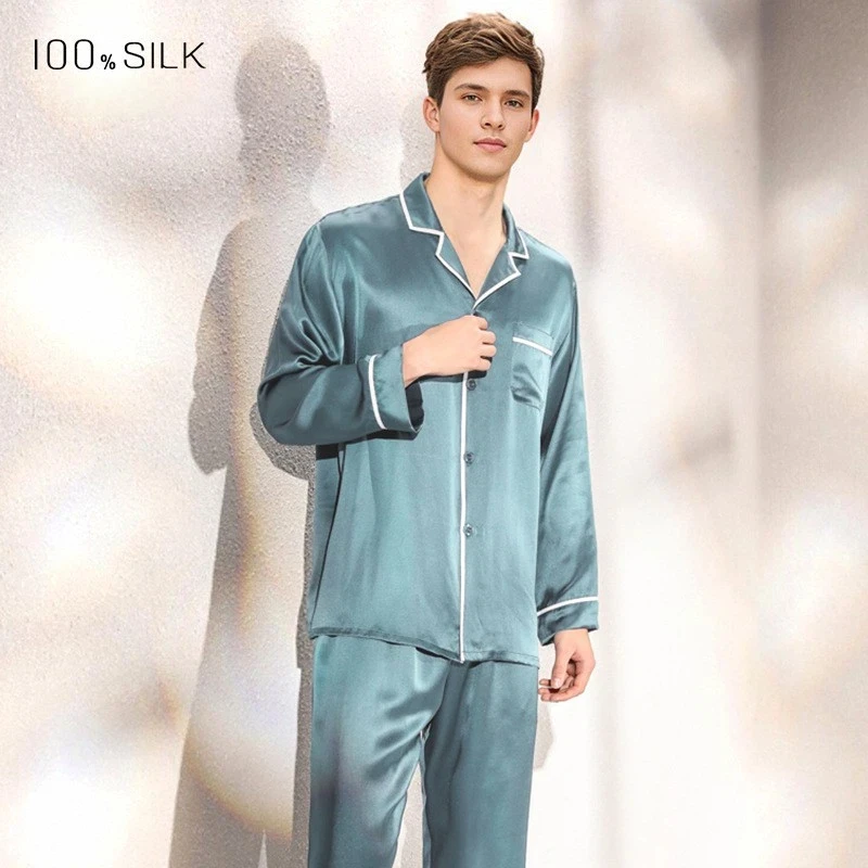 Men's 19 Momme 100% Mulberry Silk Pajamas Set Big Size Spring Summer Lightweight Sleepwear Comfortable Loungewear for Home Wear