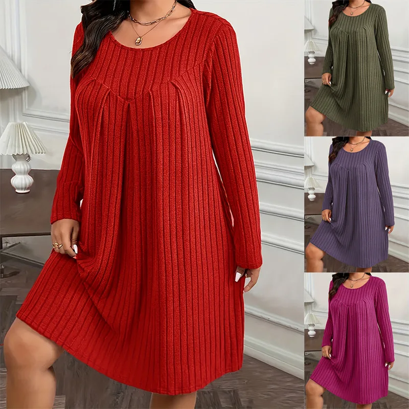 

Свободное женское платье в богемную полоску, однотонное, осень-зима, новый стиль, модное платье больших размеров