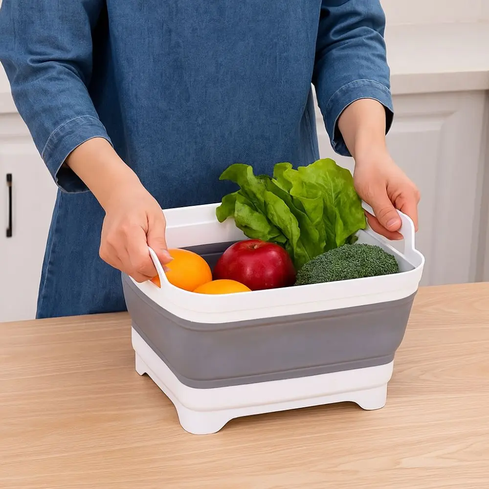 

Large Capacity Folding Washing Basin Household Thickening Vegetable Washing Basin with Handles Square Collapsible Sink Strainer