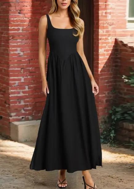 

New Style Fitted Waist Elegant Vest Dress 2025 Women's Pure Color Long Dress