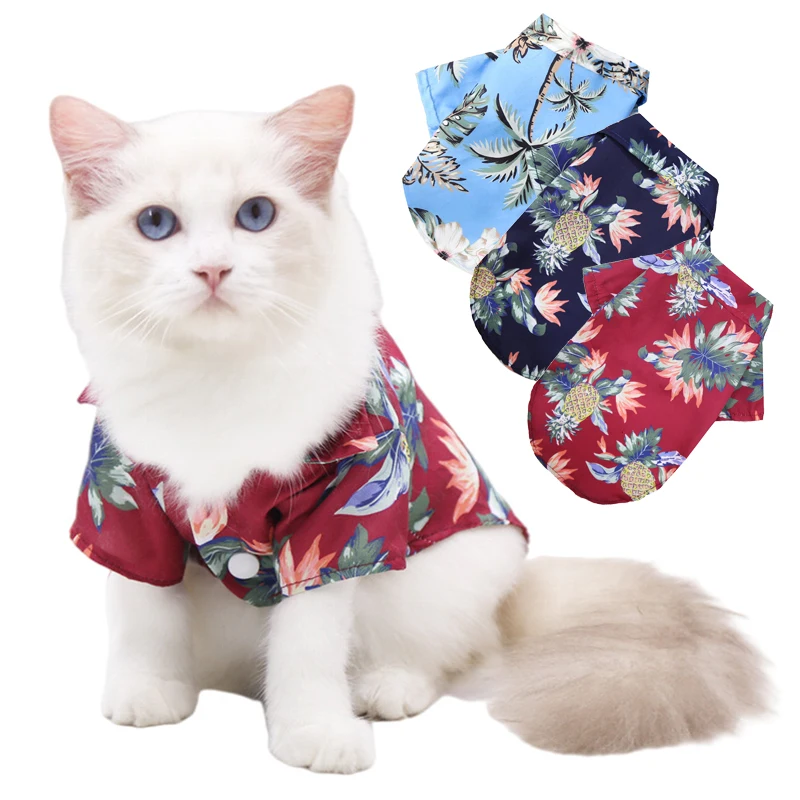 Pet Cat T-Shirts Hawaiian Beach Style Thin Breathable Summer Dog Clothes for Small Dogs Chihuahua Yorkies Poodle Puppy Cat Vest