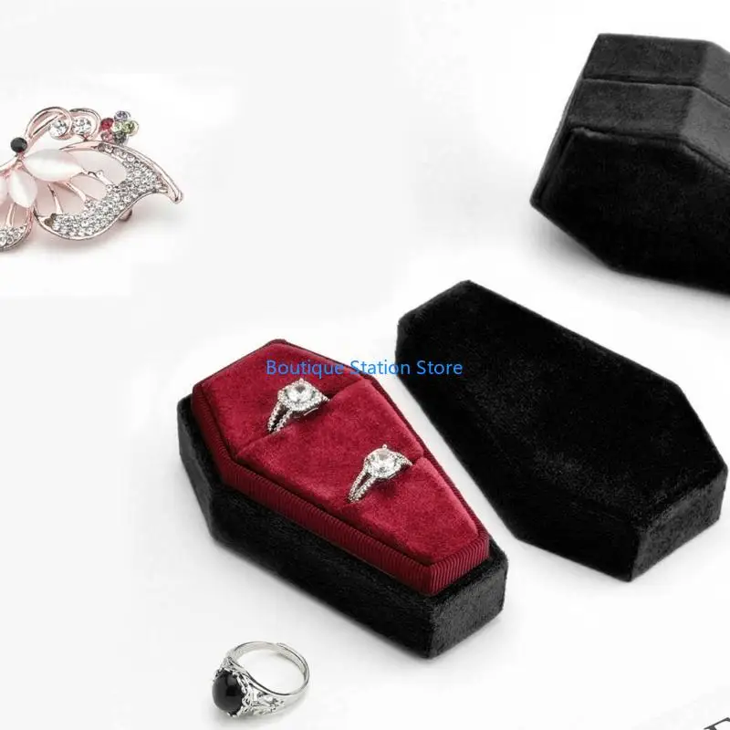 

Y55F Unique Coffin Rings Storage Gothic Jewelry Collection Boxes Halloween Gift