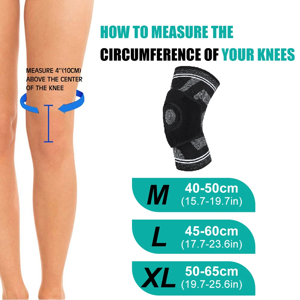1/2Pcs Compression Knee Sleeve, Sports Knee Brace with Silicone Cushion & Spring Stabilizers for Cycling, Running, Basketball