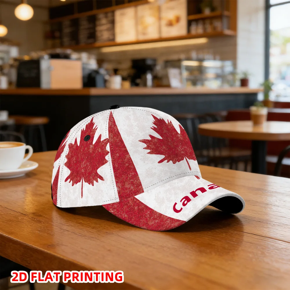 Unisex 2D Flat Canada Day Maple Leaf Graphic Baseball Cap, Lightweight Adjustable Sun Hat with Wide Brim for Daily