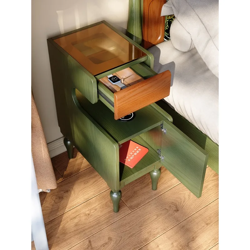 

Solid wood bedside table medium antique ash wood small narrow side bedside table