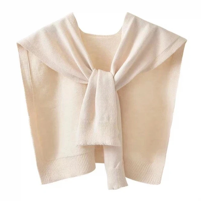 Chal pequeño de punto para mujer, nudo de Color sólido con aire acondicionado, para proteger el cuello, Color Beige, primavera y otoño