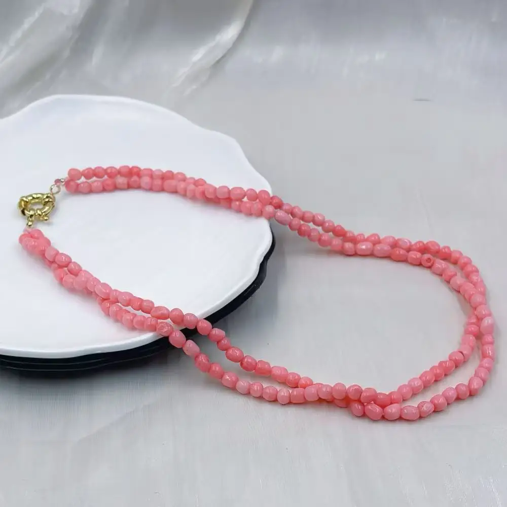 4-5mm 2 Layers Light Pink Irregular Beads Women Jewelry Natural Sea Bamboo Coral Short Chokers Necklace