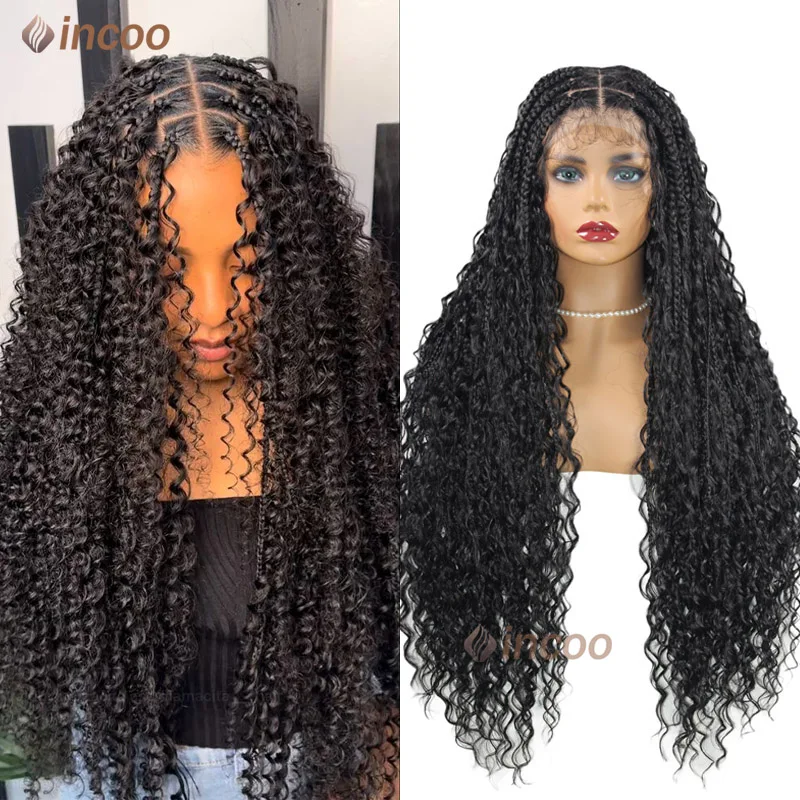 

32Inch Synthetic Braid Lace Frontal Wigs Bohemian Goddess Braided Wig Ombre Blonde Passion Twists Braided Wigs for Black Women