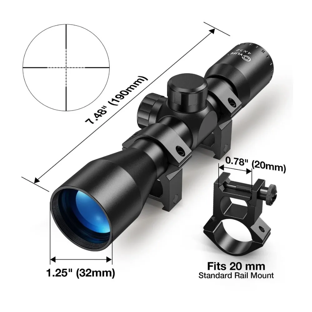 4X32 Compact Richtkijker Red Dot Optics Jachtkijker Richtkruis Richtkijker met Rode Laser Sight 11/20mm Rail Ring Mounts Luchtgeweer