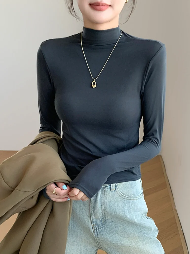 Abbigliamento da donna Collo a lupetto Abbigliamento interno Autunno e inverno Strato base Auto-coltivazione Tenere al caldo Capispalla Maniche lunghe T-shirt Top