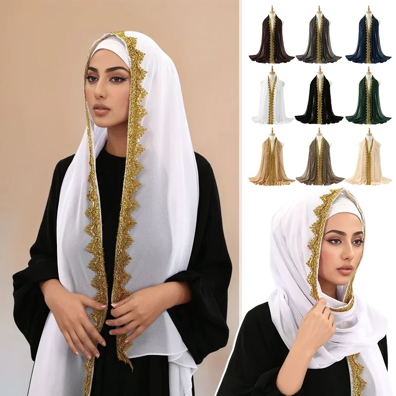 

1 шт., шифоновый трикотаж с вышивкой, мусульманский хиджаб, длинный шарф, женские повязки на голову, шаль, тюрбан, однотонная повязка на голову, Малайзия Тунг