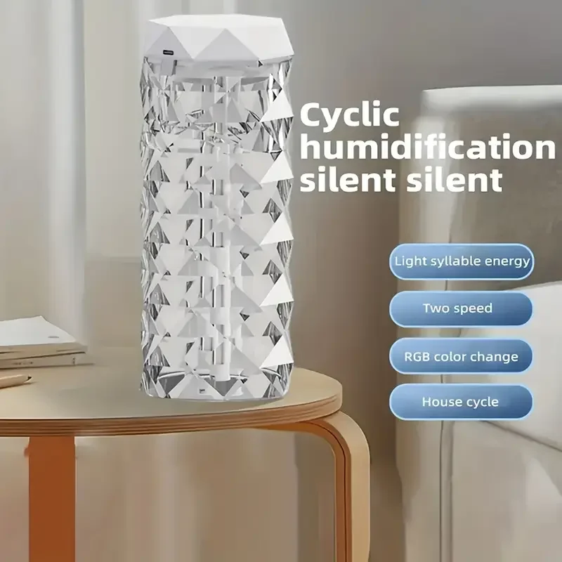 Crystal Night Light Air Humidifier Colorful LED, USB-Powered 400ML/100mL Capacity Light for Bedrooms, Offices, Desktop Light