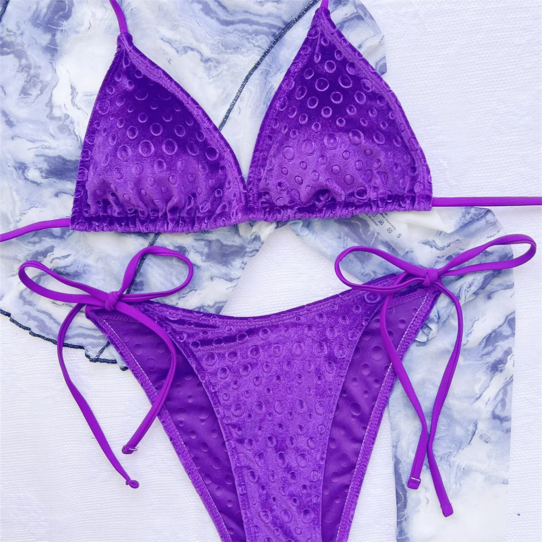 Neuer Halter-Bikini aus Samt mit hohem Beinausschnitt, Damen-Badebekleidung, zweiteiliger Bikini-Set, gepolsterter Badeanzug, Badeanzug, Schwimmbikini V4502 – Detail 20
