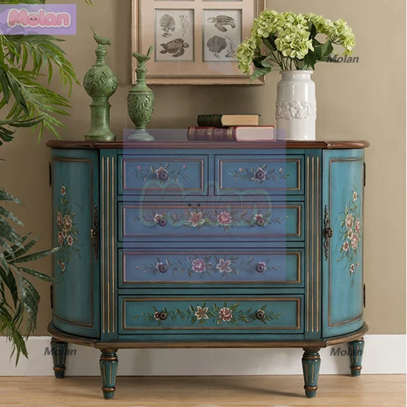 

European and American semi-round entrance cabinet Chinese solid wood bucket cabinet dining side cabinet aisle