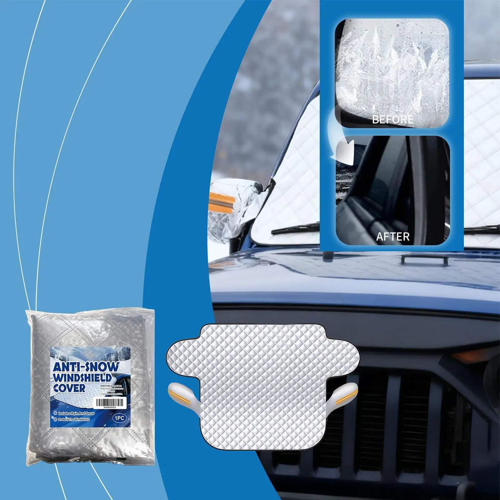 

Snow Cover For Car Windshield Waterproof Foldable Windproof Blanket Windshield Cover For Snow For Winter Frost Rain Sun Exterior